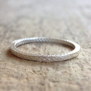 925 Sterling Silver Cross Hatch Ring Handmade - Size 8